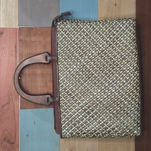 Wicker wood and leather tote bag - Picture 2 of 6